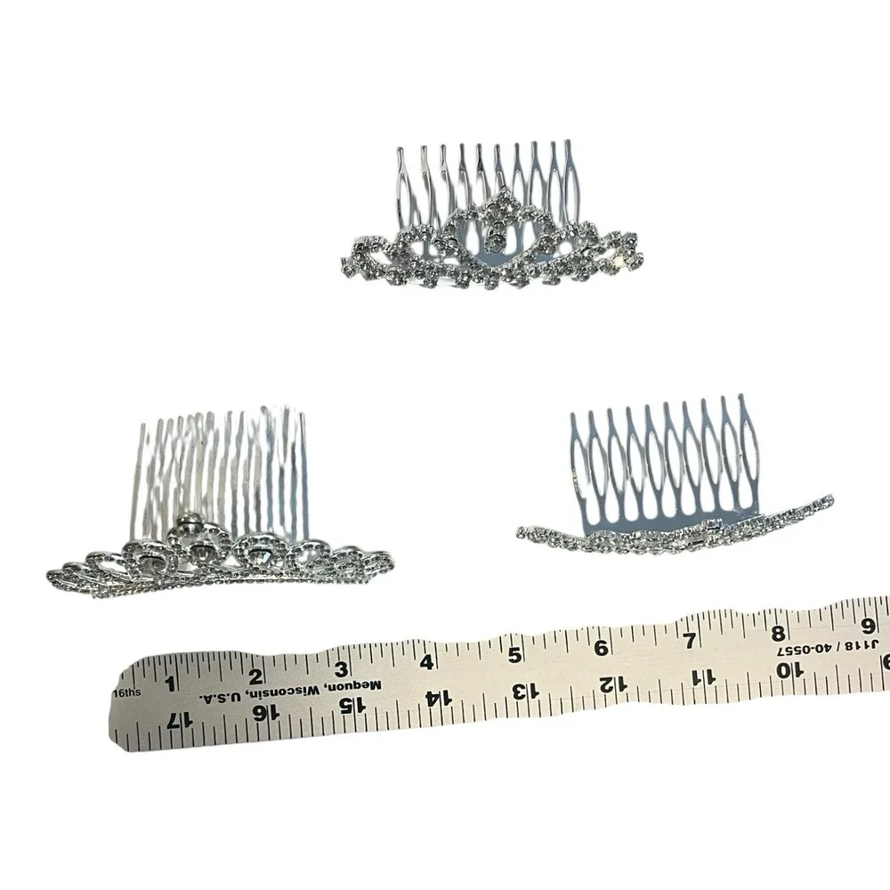 Set of 3 Silver Rhinestone Mini Tiaras Crown with Hair Comb for Girls or Women